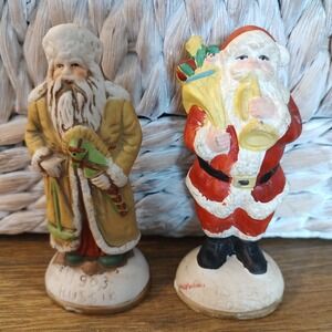 Old World Santa Claus 5" Ceramic Figurine 1903 Russia 1925 United States Set 2
